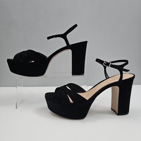 Schutz Keefa Platform Block Heel Womens 10 Black Nubuck Strappy Sandal Evening - Picture 2 of 13